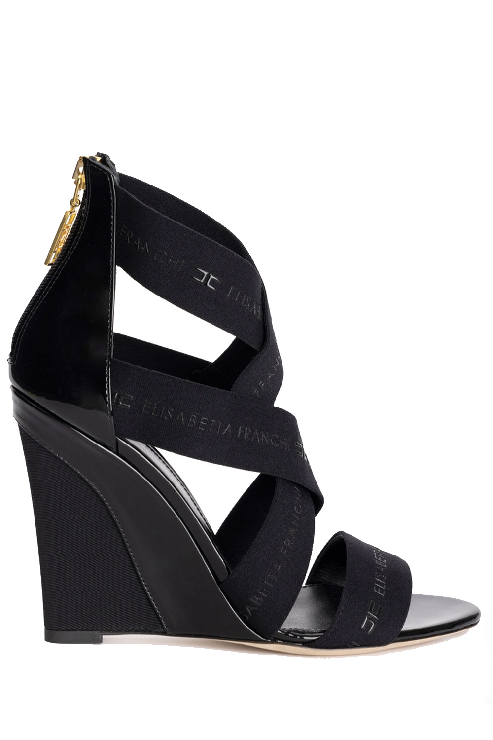 ELISABETTA FRANCHI Elisabetta Franchi Leren sandaal met sleehak en elastische banden Zwart