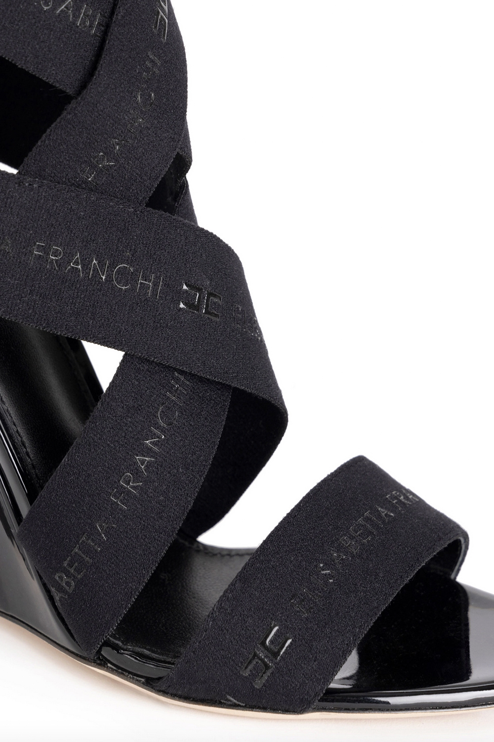 ELISABETTA FRANCHI Elisabetta Franchi Leren sandaal met sleehak en elastische banden Zwart