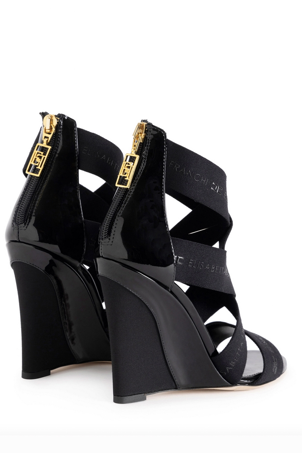 ELISABETTA FRANCHI Elisabetta Franchi Leren sandaal met sleehak en elastische banden Zwart