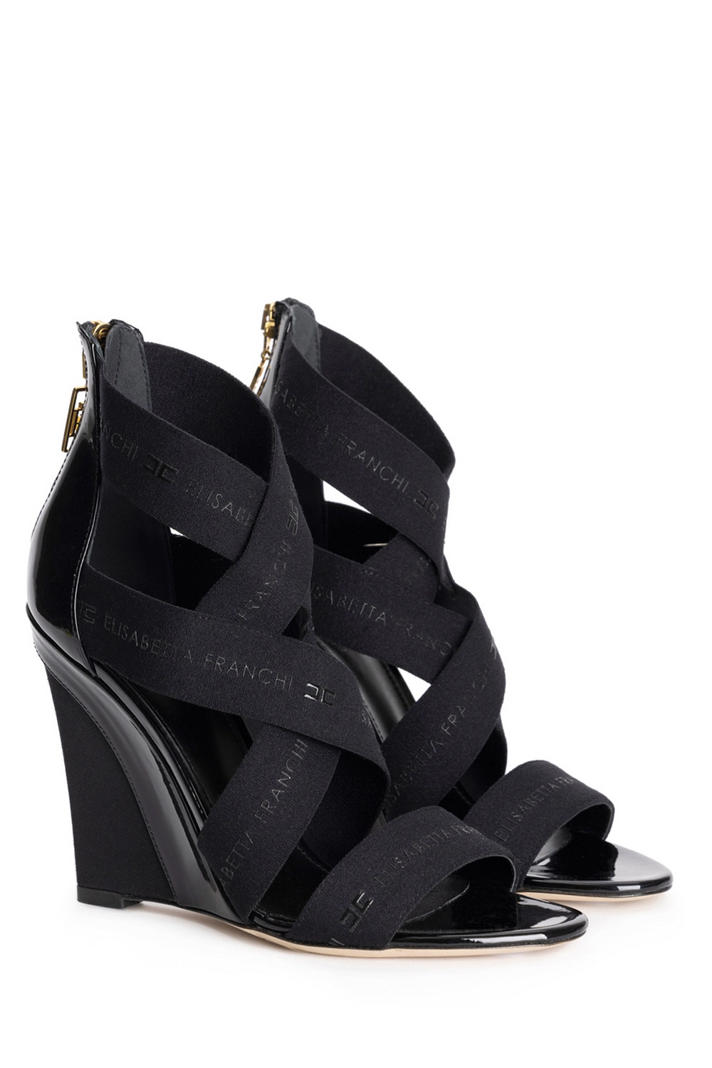 ELISABETTA FRANCHI Elisabetta Franchi Leren sandaal met sleehak en elastische banden Zwart
