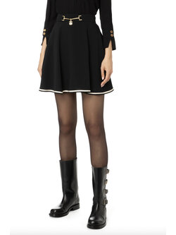 ELISABETTA FRANCHI Elisabetta Franchi flared skirt with white trim and gold logo at waist Black