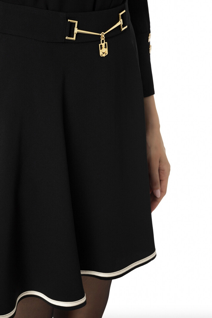 ELISABETTA FRANCHI Elisabetta Franchi flared skirt with white trim and gold logo at waist Black