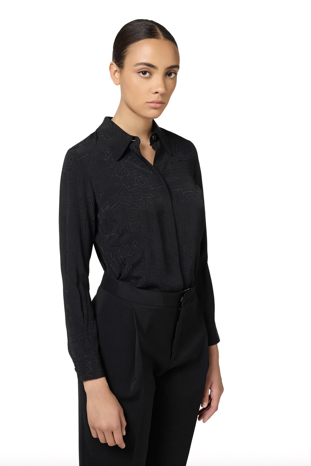 ELISABETTA FRANCHI Elisabetta Franchi blouse in jacquard logo print in same color Black