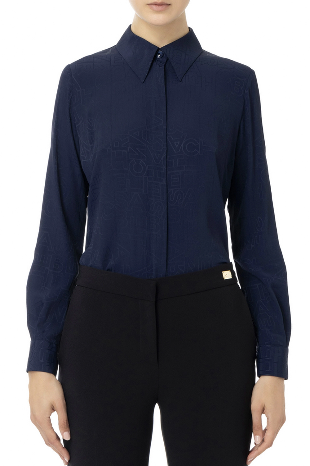 ELISABETTA FRANCHI Elisabetta Franchi blouse in jacquard logo print in same color Blue