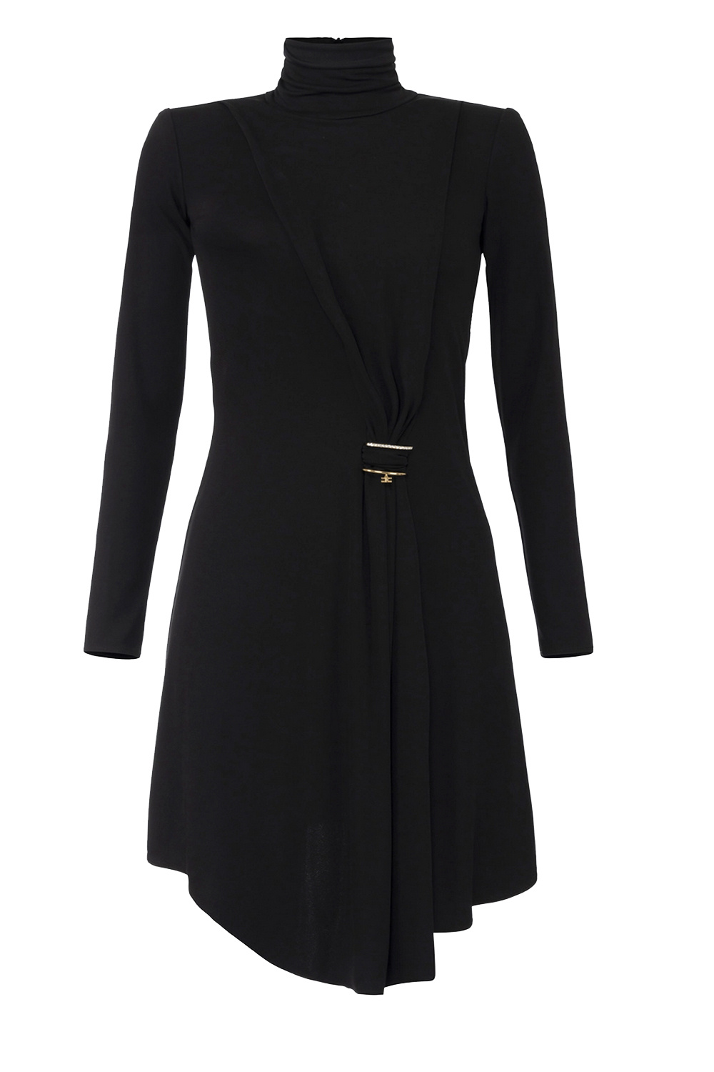 ELISABETTA FRANCHI Elisabetta Franchi jurk met colletje en gedrapeerd effect en juweeldetail Zwart