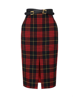 ELISABETTA FRANCHI Elisabetta Franchi wool plaid skirt with belt / belt Red / Black