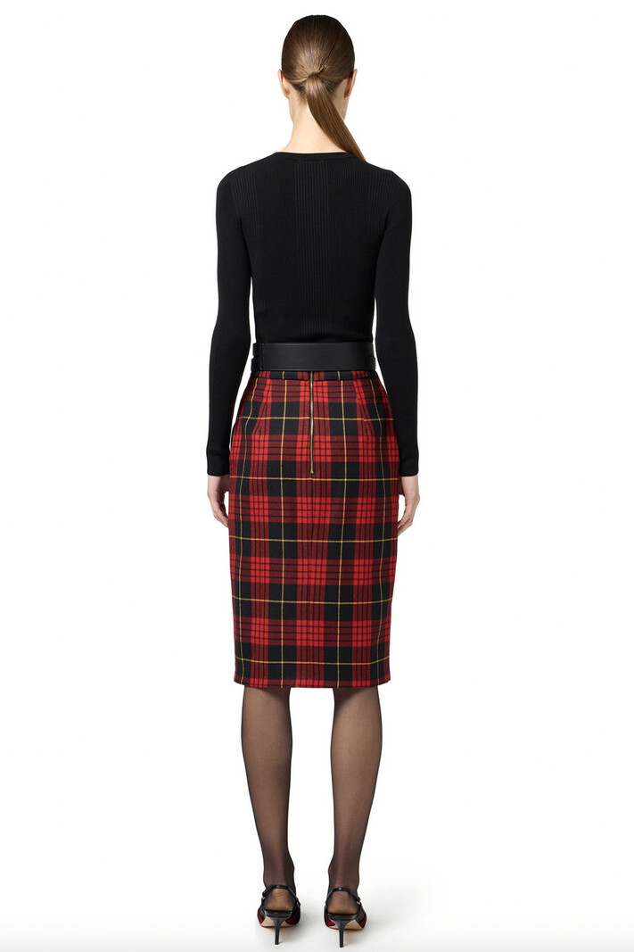 ELISABETTA FRANCHI Elisabetta Franchi wool plaid skirt with belt / belt Red / Black