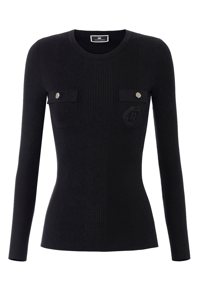 ELISABETTA FRANCHI Elisabetta Franchi knitted jumper with gold buttons and embroidered logo Black