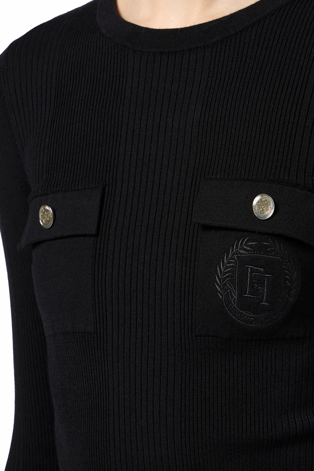 ELISABETTA FRANCHI Elisabetta Franchi gebreide trui met gouden knopen en geborduurde logo Zwart