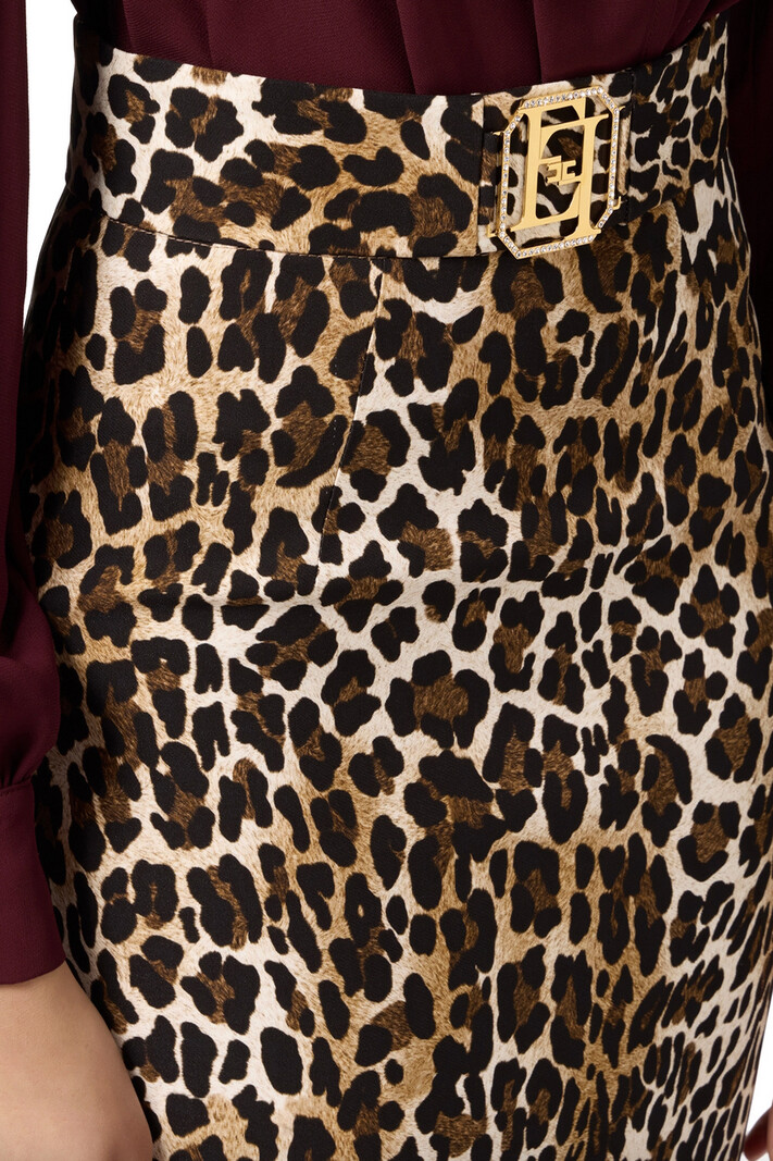 ELISABETTA FRANCHI Elisabetta Franchi pencil skirt with gold logo at waist in Animal print