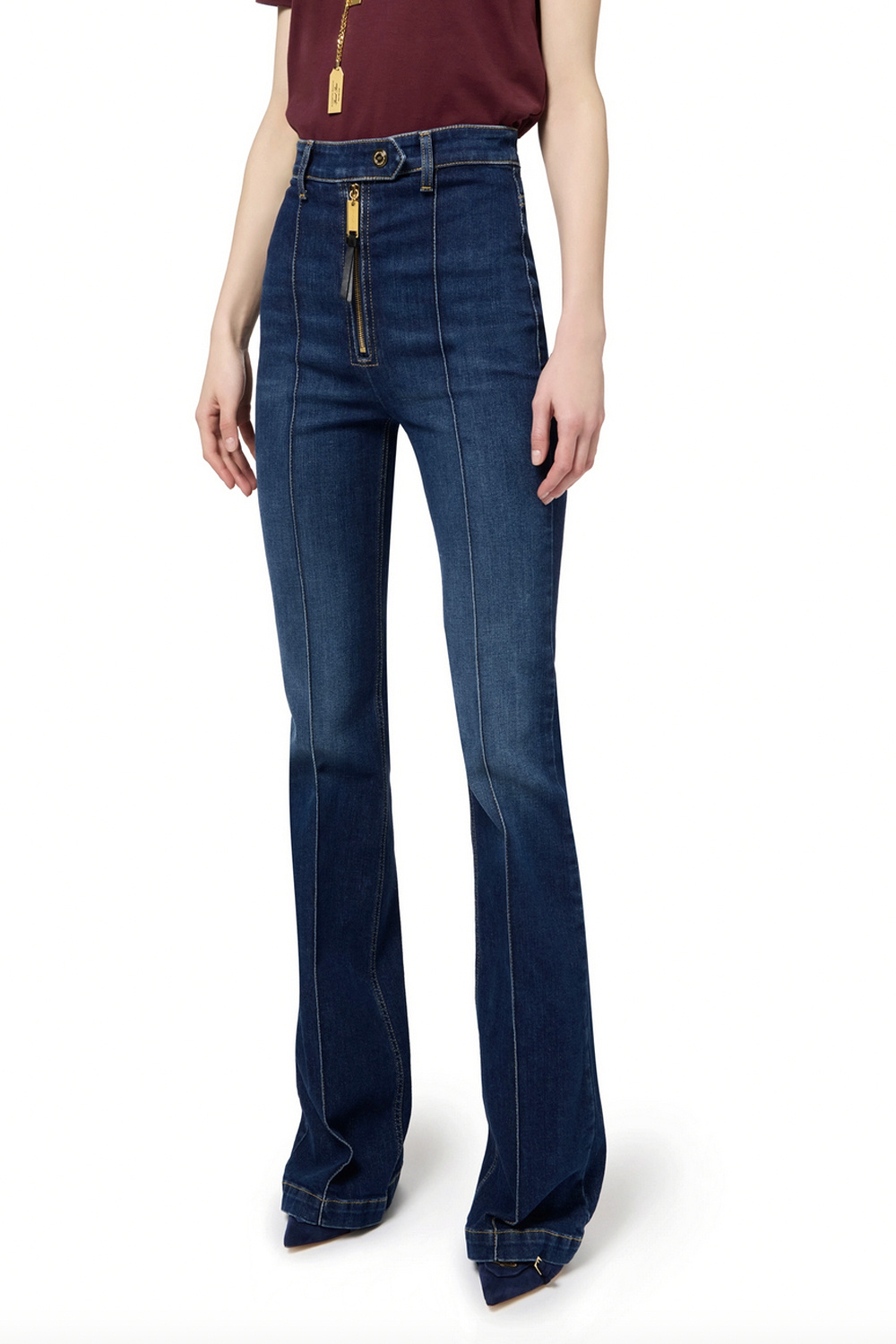 ELISABETTA FRANCHI Elisabetta Franchi flaired jeans with decorative trim Blue