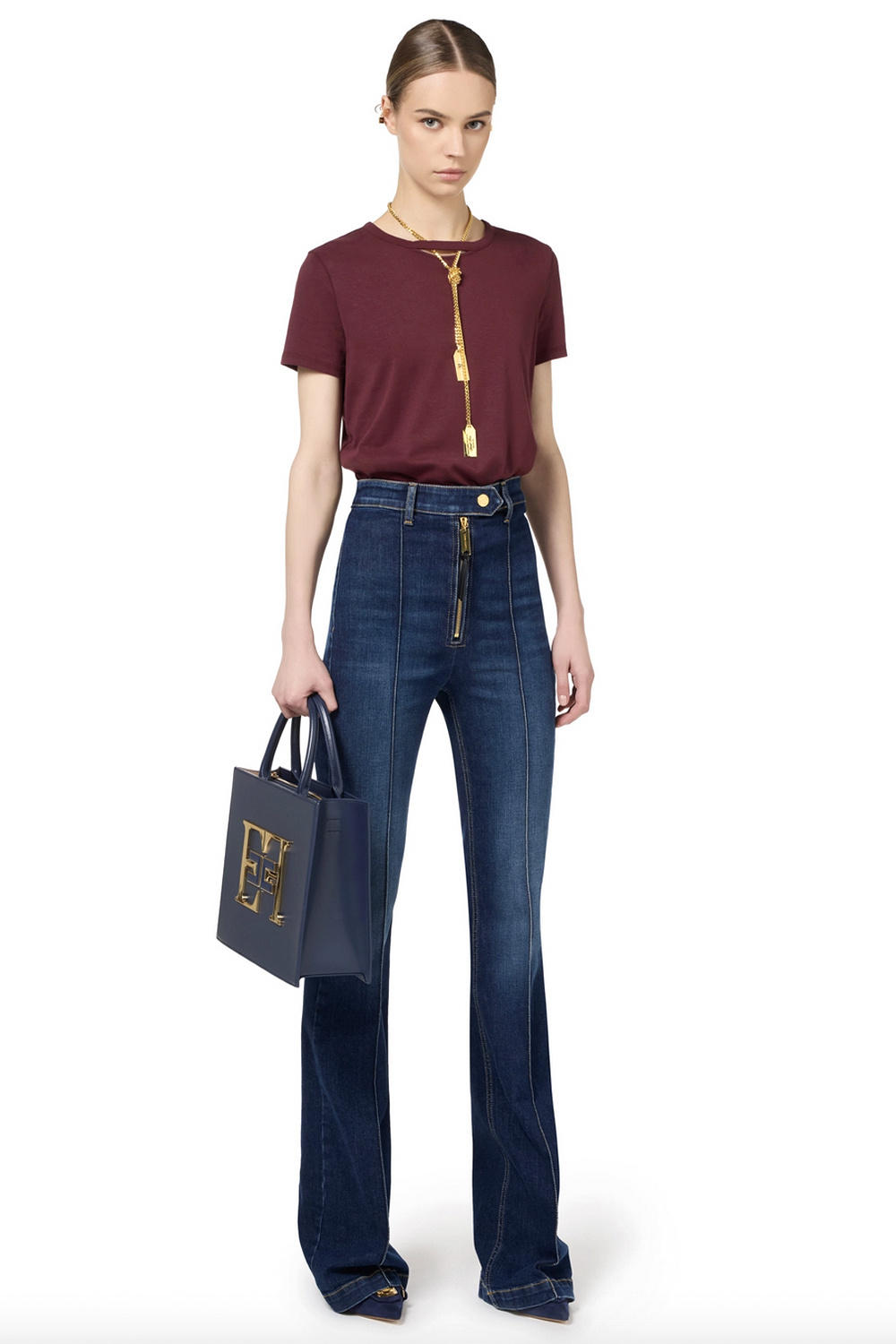 ELISABETTA FRANCHI Elisabetta Franchi flaired jeans with decorative trim Blue