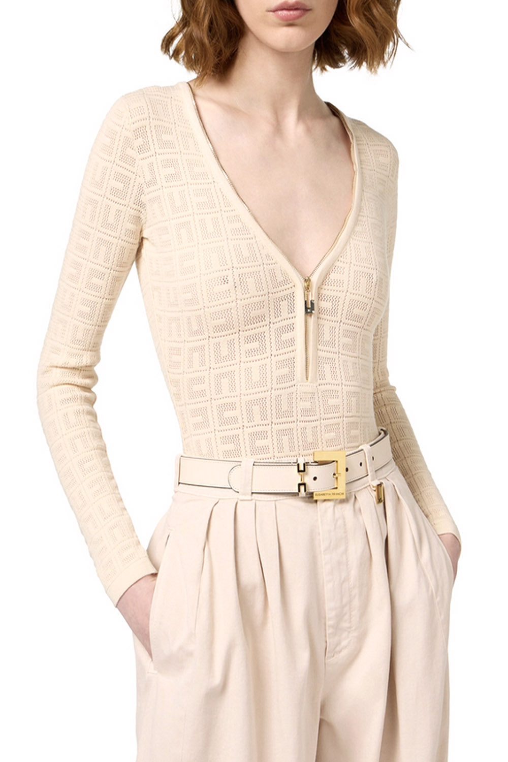 ELISABETTA FRANCHI Elisabetta Franchi leather belt with logo Latex / White