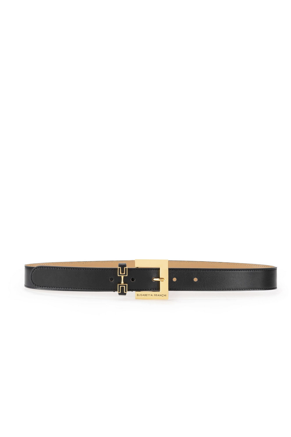 ELISABETTA FRANCHI Elisabetta Franchi leren riem met logo Nero / Zwart