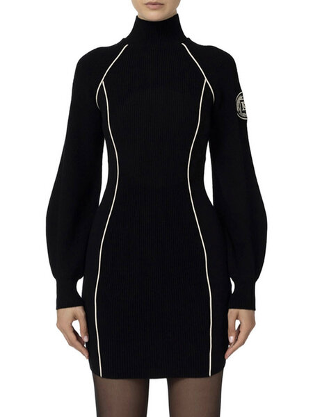 ELISABETTA FRANCHI Elisabetta Franchi knitted dress with white trim and patch with logo Black