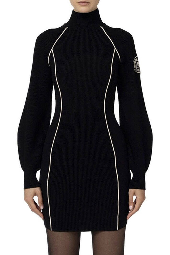 ELISABETTA FRANCHI Elisabetta Franchi knitted dress with white trim and patch with logo Black