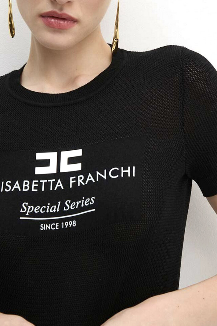 ELISABETTA FRANCHI Elisabetta Franchi gebreide top met korte mouw en logo Zwart