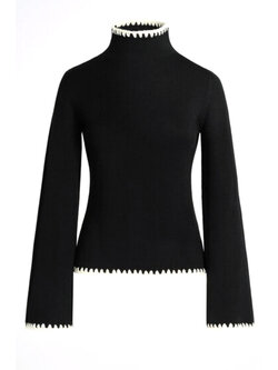 LUISA SPAGNOLI Luisa Spagnoli wollen sweater / trui met witte bies Zwart