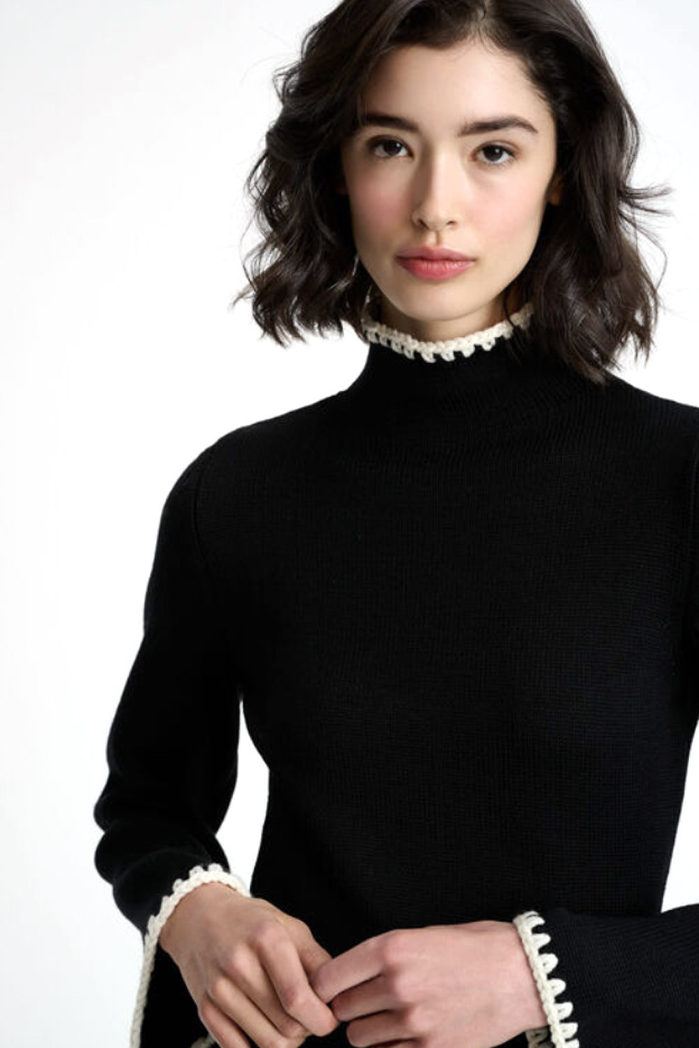 LUISA SPAGNOLI Luisa Spagnoli wollen sweater / trui met witte bies Zwart