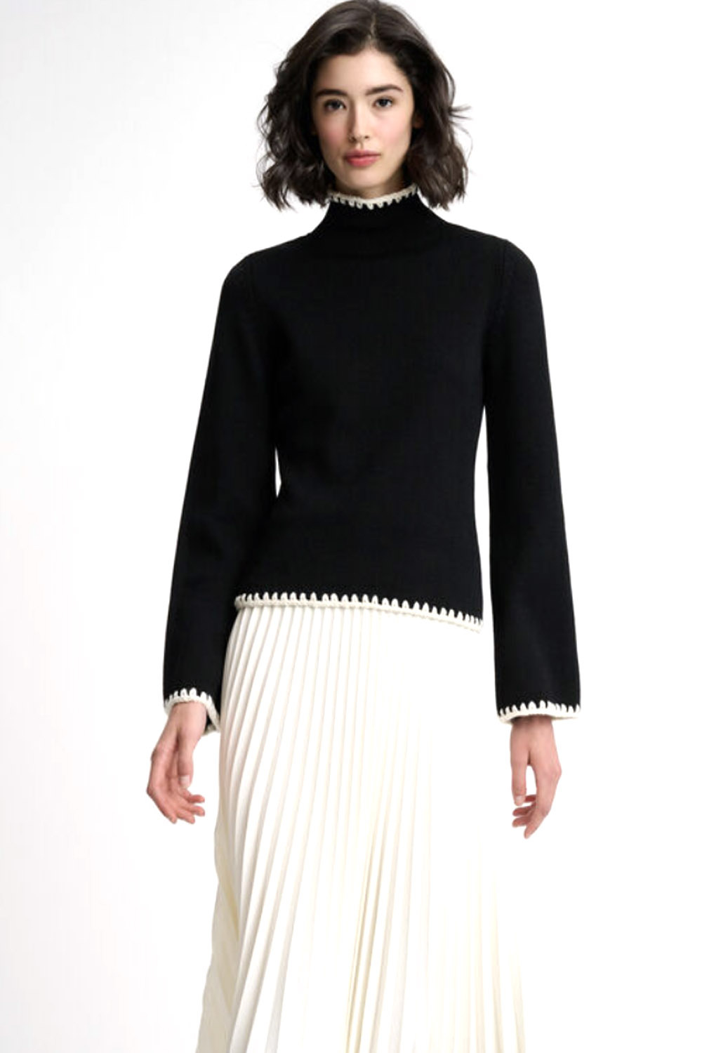 LUISA SPAGNOLI Luisa Spagnoli wollen sweater / trui met witte bies Zwart