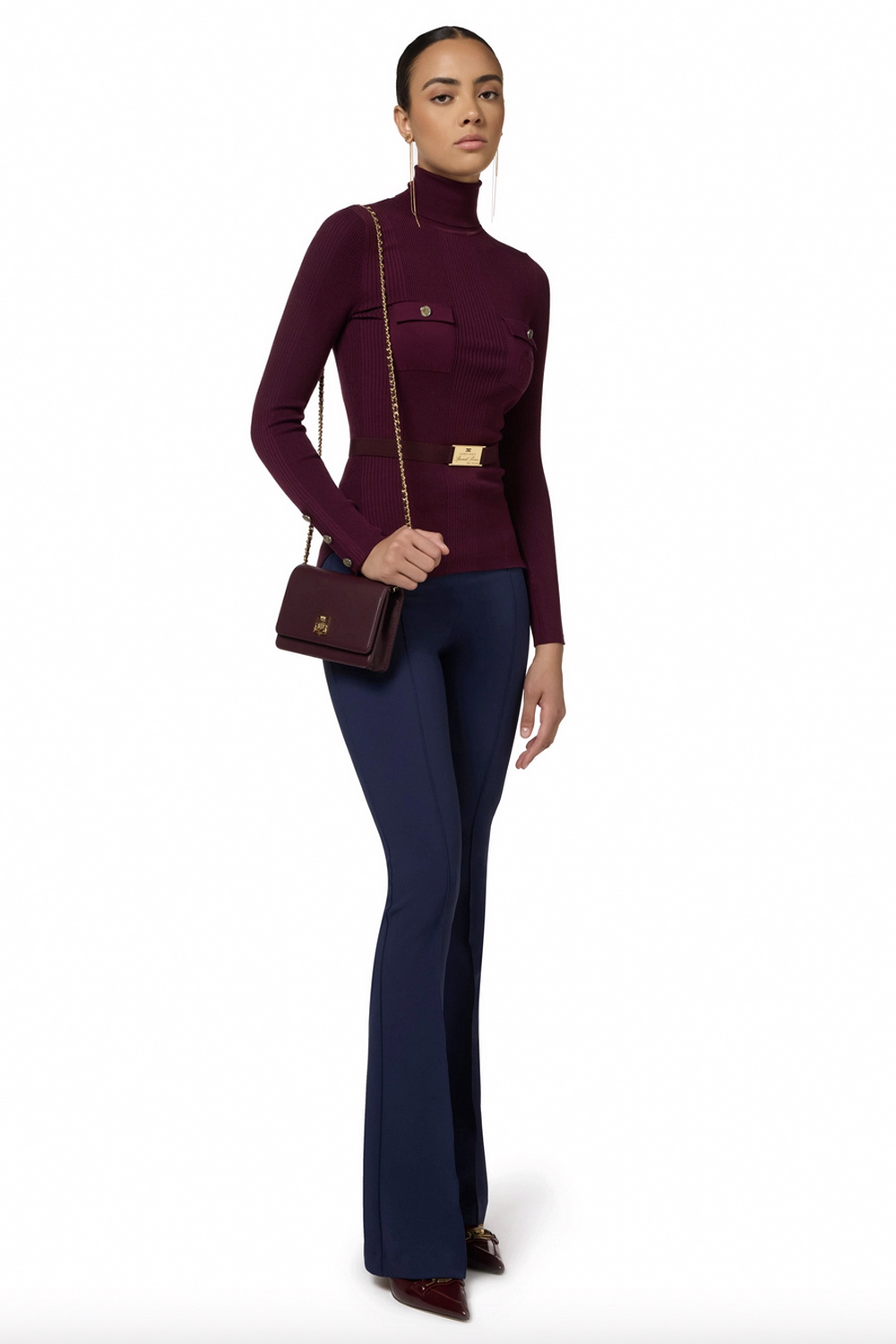 ELISABETTA FRANCHI Elisabetta Franchi flaired pantalon met logo in taille Blauw