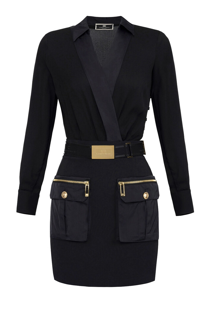 ELISABETTA FRANCHI Elisabetta Franchi dress with overlap blouse including belt Black