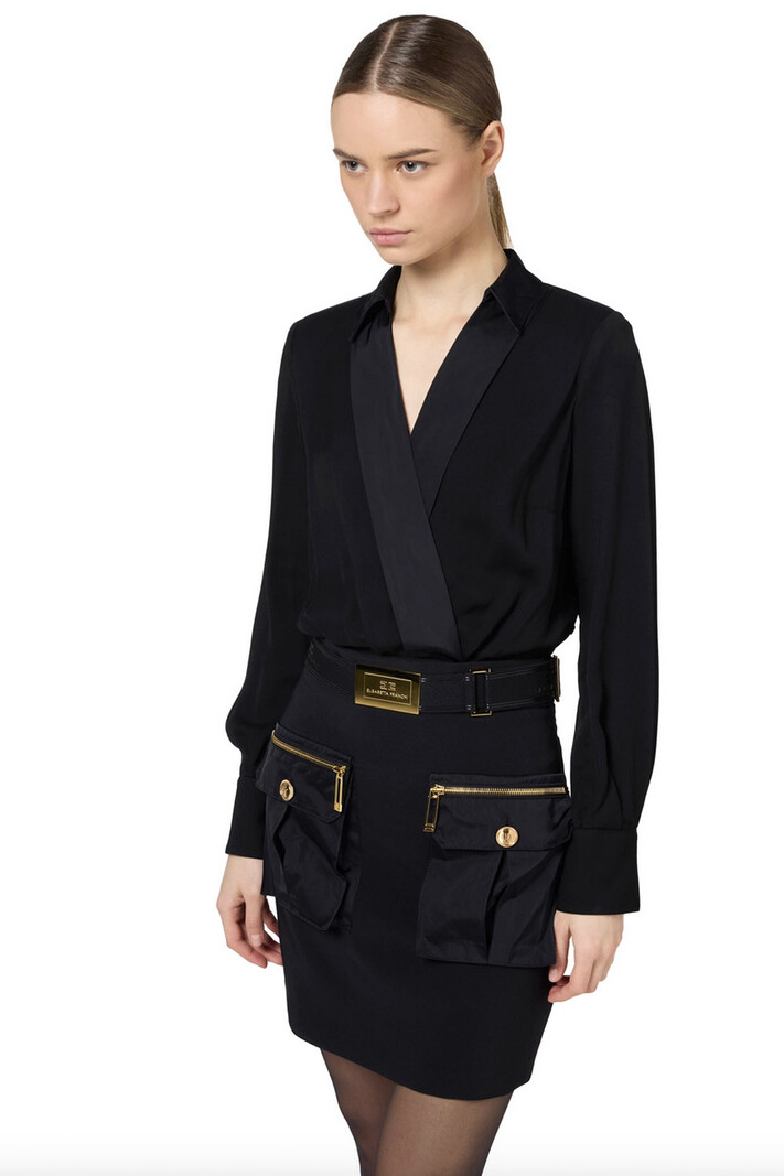 ELISABETTA FRANCHI Elisabetta Franchi jurk met overslag blouse inclusief ceintuur Zwart