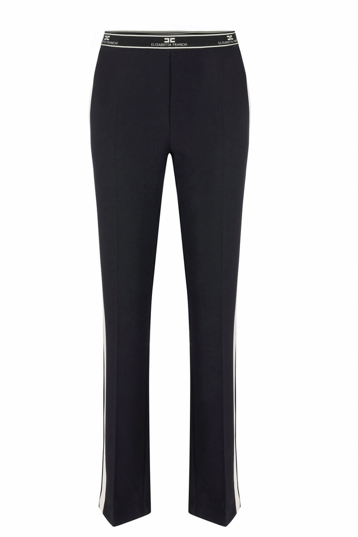 ELISABETTA FRANCHI Elisabetta Franchi trousers straight leg and logo in waistband Black