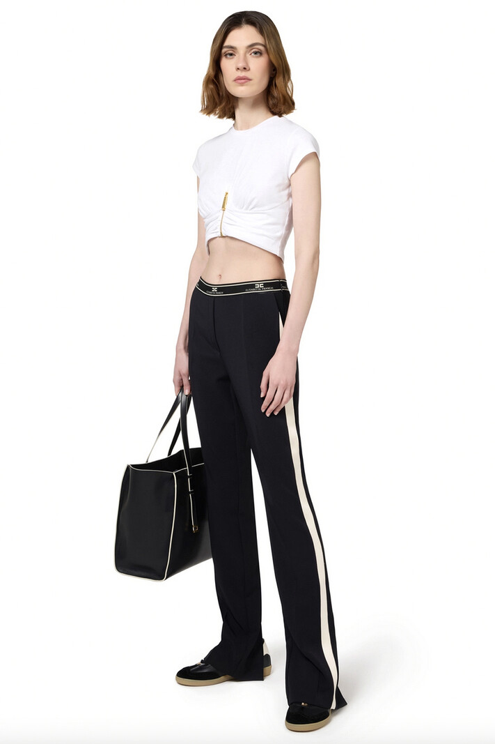 ELISABETTA FRANCHI Elisabetta Franchi trousers straight leg and logo in waistband Black