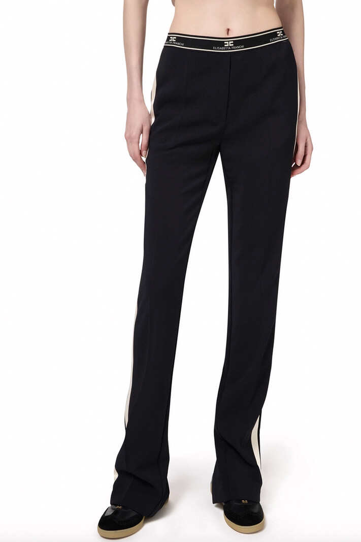 ELISABETTA FRANCHI Elisabetta Franchi pantalon rechte broekspijp en logo in taille band Zwart