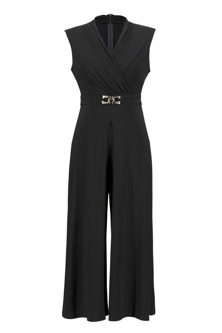 JOSEPH RIBKOFF Joseph Ribkoff sleeveless jumpsuit with gold logo at waist Black