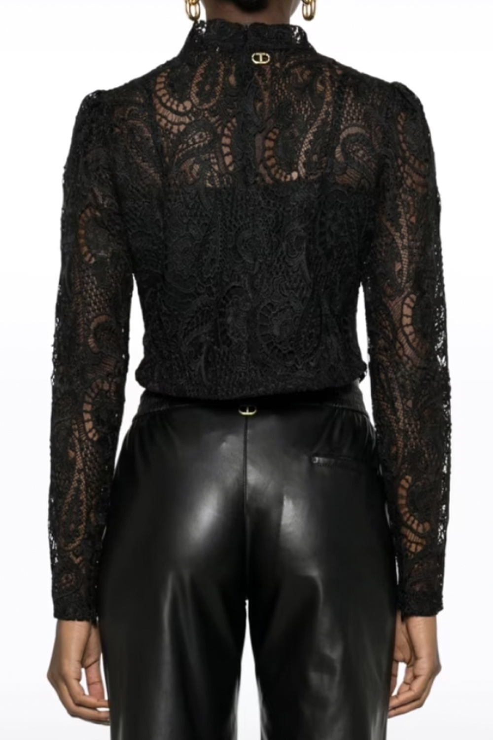 TWINSET Twinset Marcrame Lace / kanten top met lange mouw Zwart