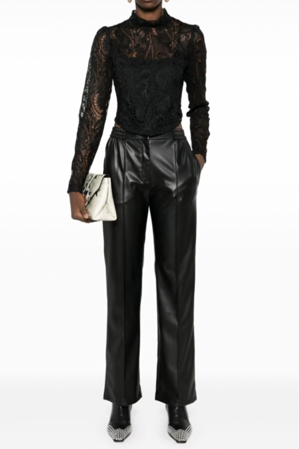 TWINSET Twinset Marcrame Lace / kanten top met lange mouw Zwart