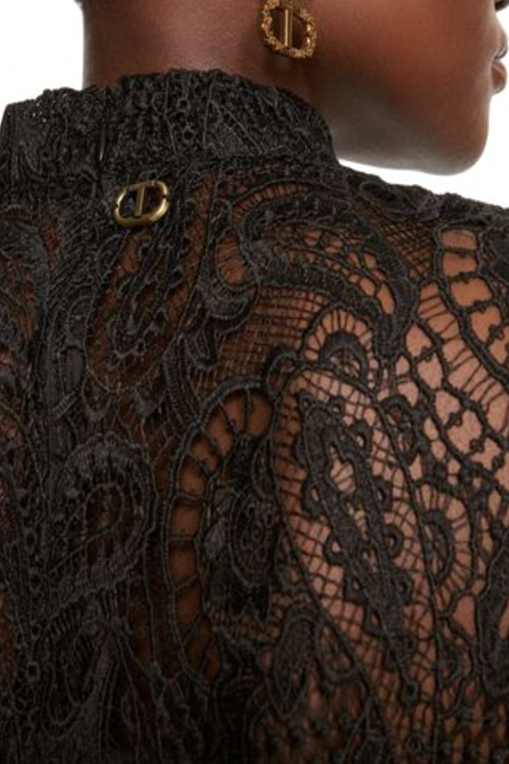 TWINSET Twinset Marcrame Lace / kanten top met lange mouw Zwart