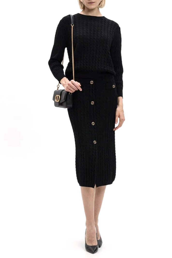 TWINSET Twinset longer knitted skirt with gold buttons cream Black