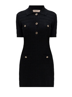 TWINSET Twinset getailleerd knitted jurk met gouden logo knopen Zwart