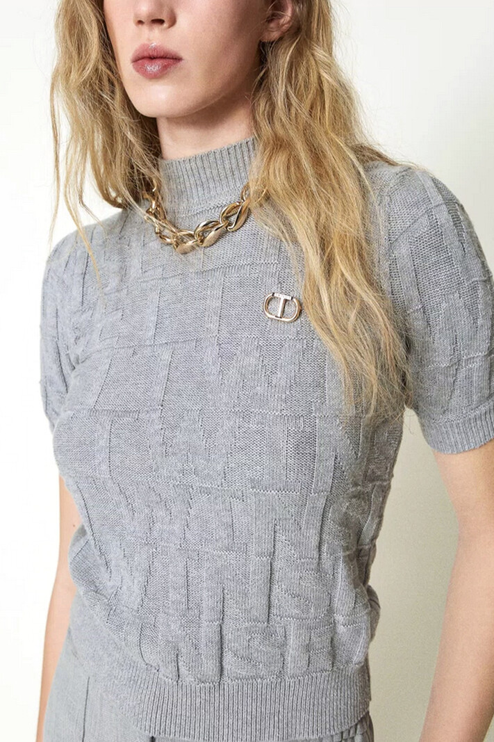 TWINSET Twinset knitted top met logo in stof, katoen met cashmere Grijs