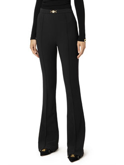 ELISABETTA FRANCHI Elisabetta Franchi flaired pantalon met gouden logo in taille Zwart