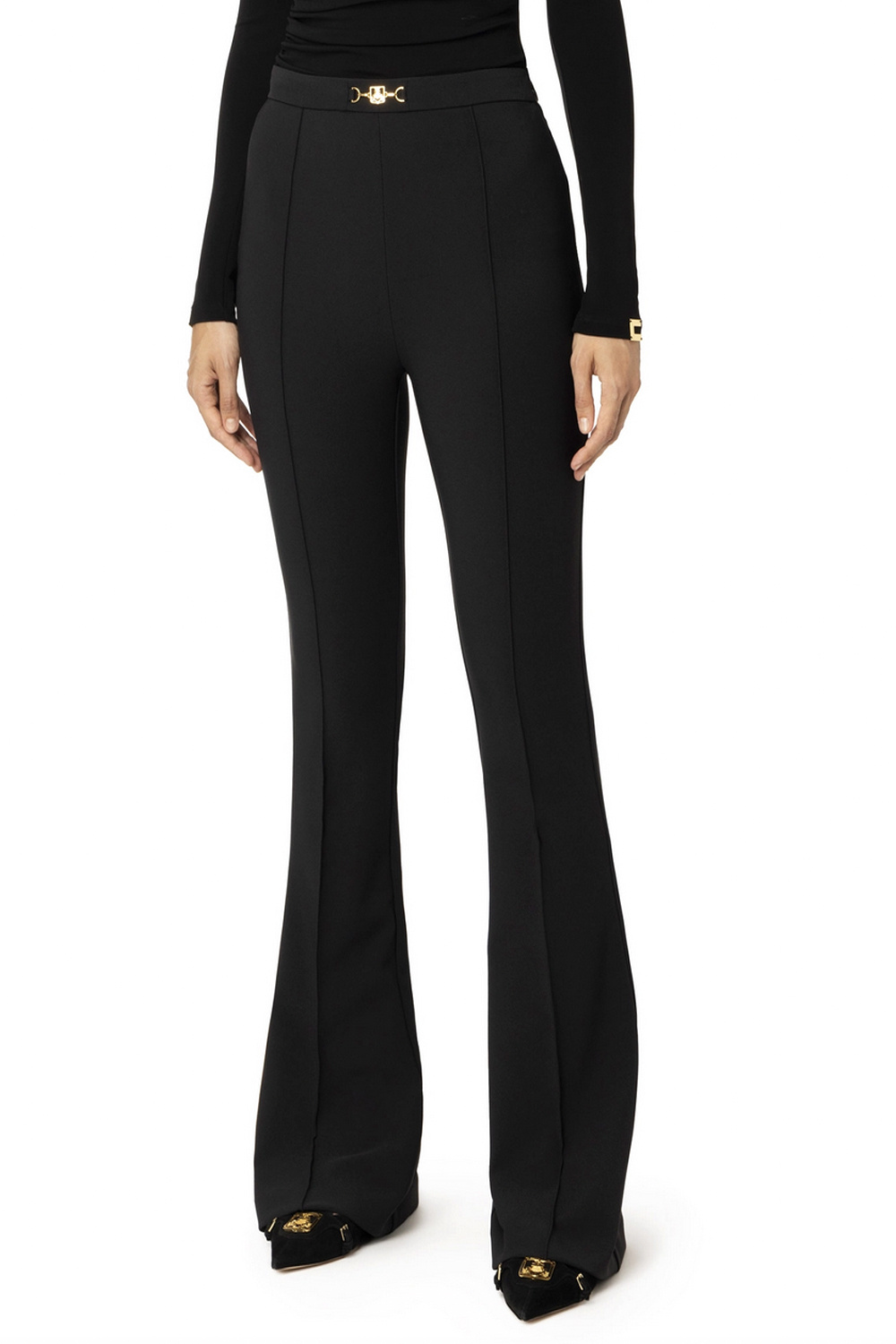 ELISABETTA FRANCHI Elisabetta Franchi flaired pantalon met gouden logo in taille Zwart