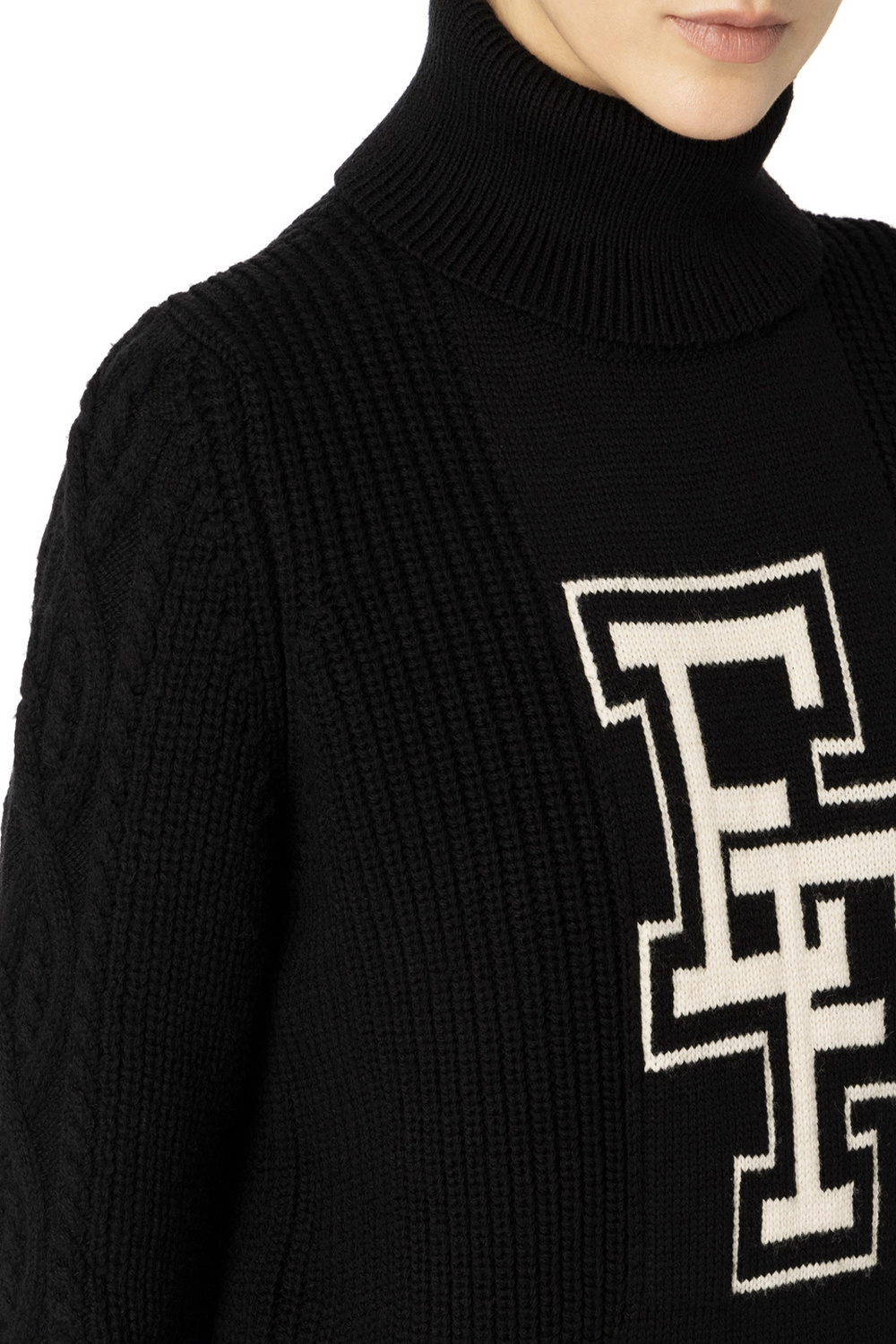 ELISABETTA FRANCHI Elisabetta Franchi wollen trui / sweater in college stijl Zwart