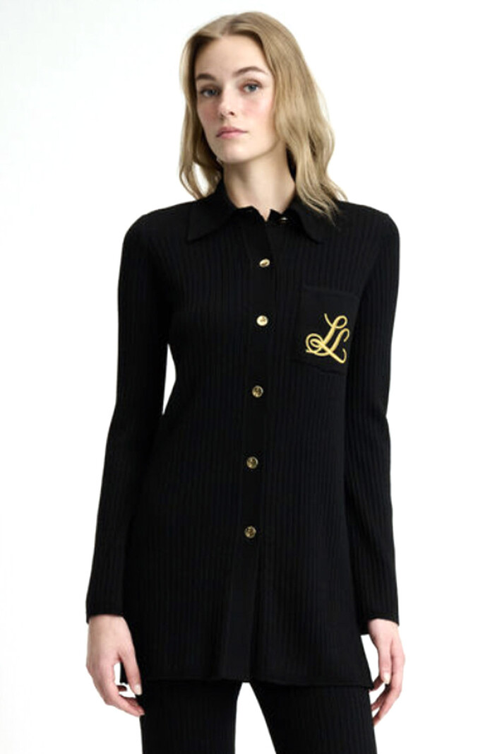 LUISA SPAGNOLI Luisa Spagnoli Molla longer cardigan with embroidered logo Black