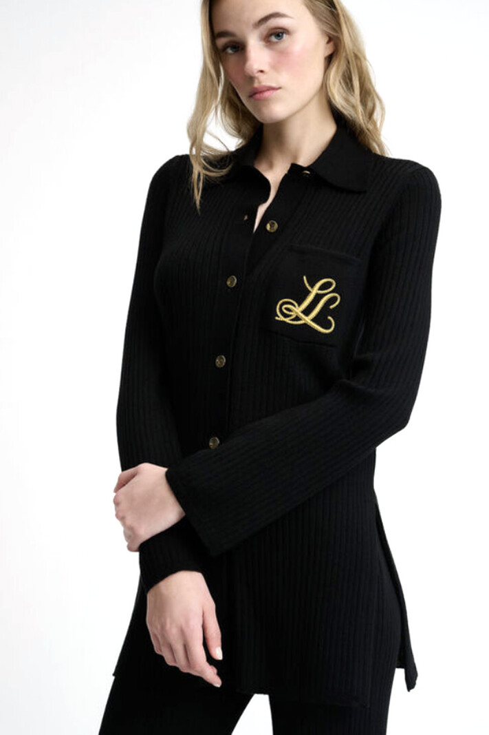 LUISA SPAGNOLI Luisa Spagnoli Molla longer cardigan with embroidered logo Black