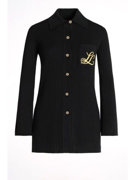 LUISA SPAGNOLI Luisa Spagnoli Molla longer cardigan with embroidered logo Black