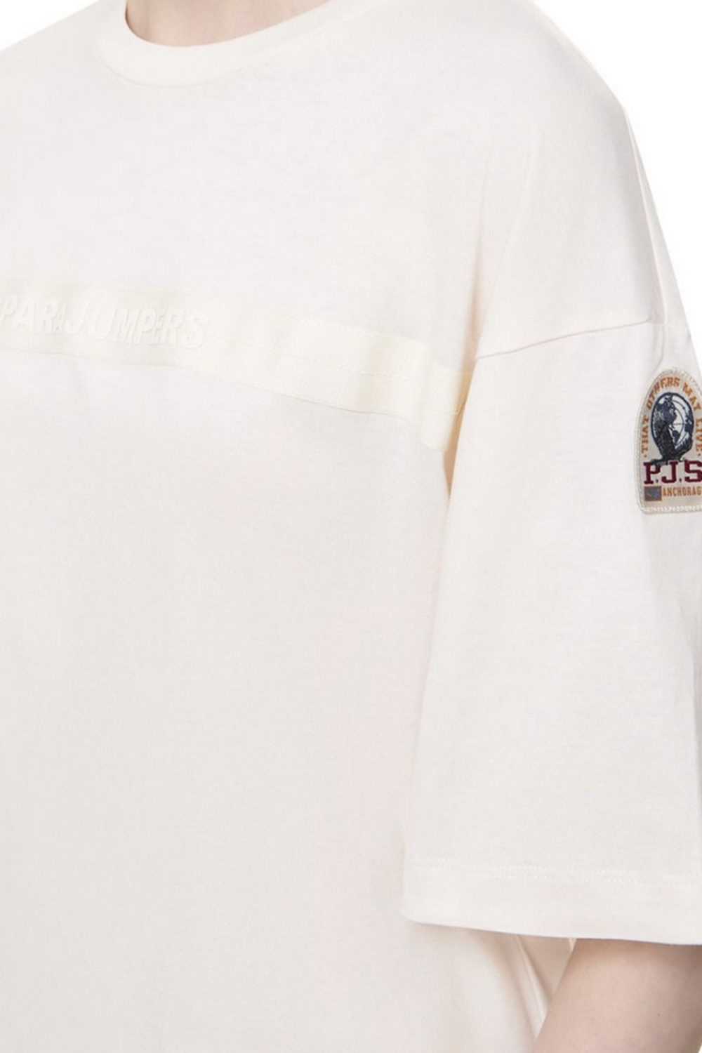 PARAJUMPERS Parajumpers tshirt spazio met lak Beige logo in Moonbeam / room Wit