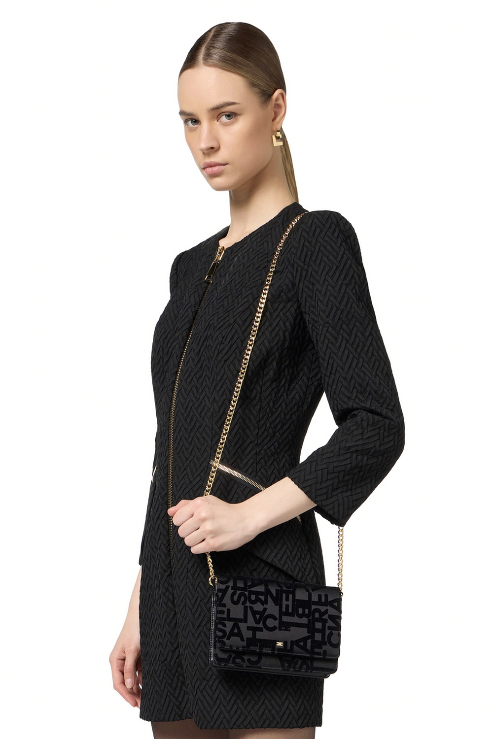 ELISABETTA FRANCHI Elisabetta Franchi tas satijn met lettering ZWART BS22A46E2