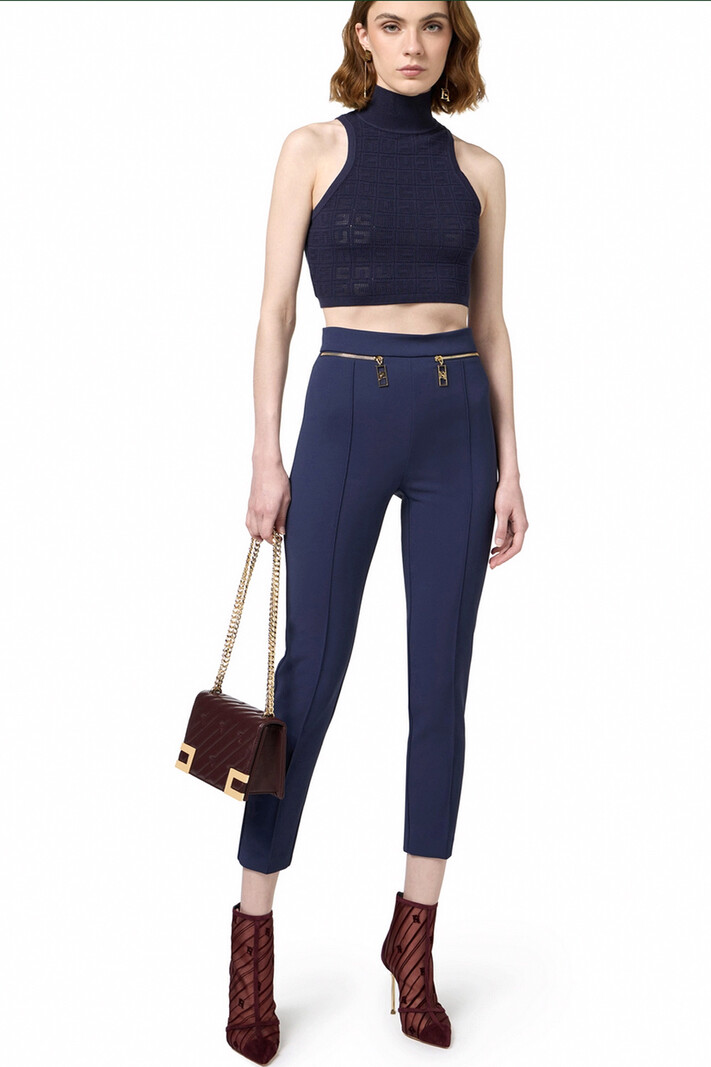 ELISABETTA FRANCHI Elisabetta Franchi pantalon met ritsjes bij taille Navy / BLAUW PA03646E2