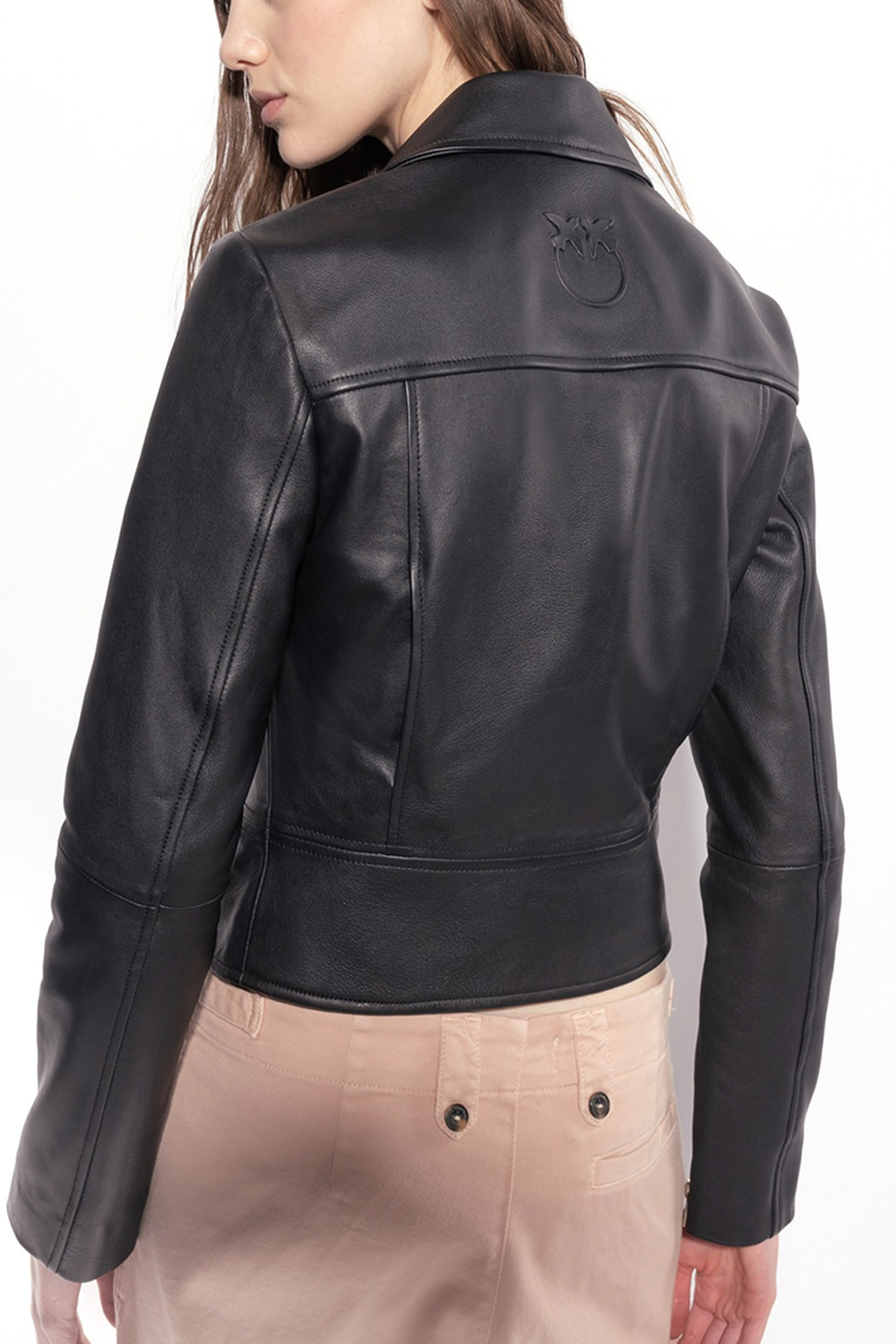 PINKO Pinko Nappa leer getaileerd bikerjasje ZWART