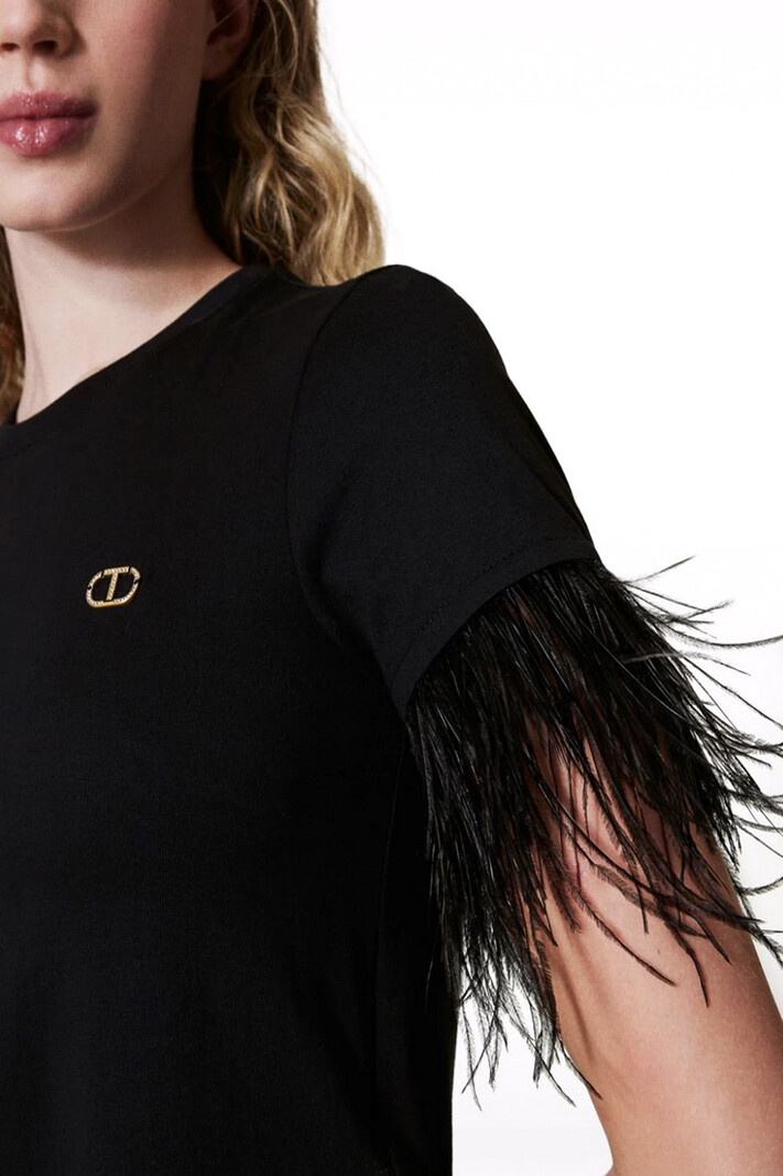TWINSET Twinset tshirt with feathers BLACK
