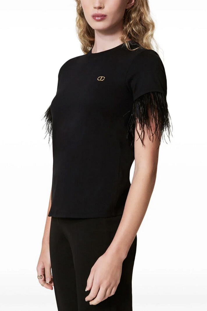 TWINSET Twinset tshirt with feathers BLACK