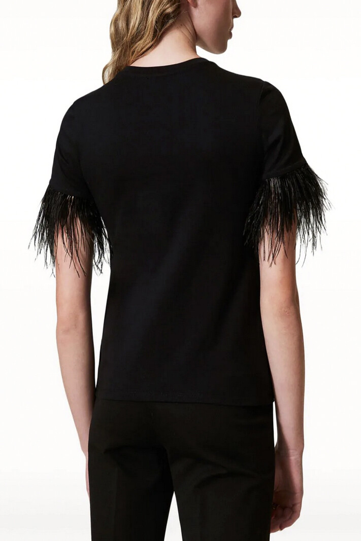 TWINSET Twinset tshirt with feathers BLACK